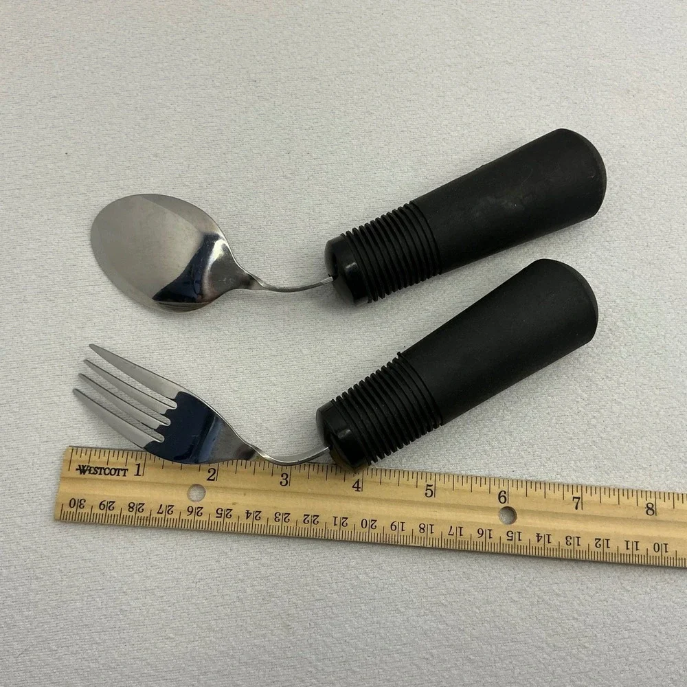 OXO Good Grips Bendable Adaptive Utensils Spoon Fork Set Black Weighted Handles